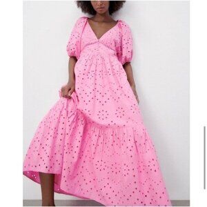 Zara Openwork Embroidery Dress Pink